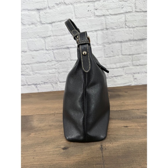 Dooney & Bourke Black Saffiano Leather Hobo Shoulder Bag Gold Hardware Logo - Picture 8 of 16